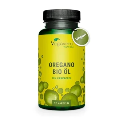 Abbildung von Bio Oregano Öl Premium: 90mg Carvacrol mit 2,75% Thymol 129 mg pro Kapsel Laborgeprüft Vegan und ohne Zusatzstoffe Deutsche Produktion von Vegavero®