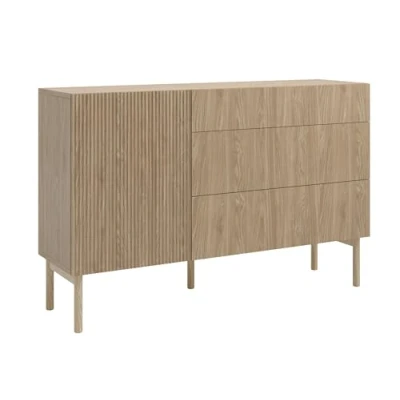 Abbildung von Selsey Kommode Aufbewahrungsschrank 1 Tür 3 Schubladen Schrank Schubladenschrank Push to Open 140 cm Nolie Eiche Geölt