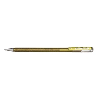 Abbildung von Pentel K110 DXX Dual Metallic Hybrid Gelroller, Glitzer Gel, 1 Stück, gold 2 verschiedene Farb Effekte auf hellem/dunklem Papier gold+metallic