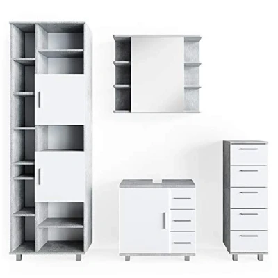 Abbildung von Vicco Badmöbel Set Ilias, Weiß/Beton, 4 Teile, (4 er Set, St., Set)