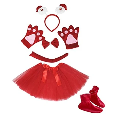 Abbildung von Petitebelle 3D Stirnband Bowtie Schwanz Handschuhe Rock Schuhe 6pc Mädchen Kostüm Einheitsgröße Rot Weihnachtsmann