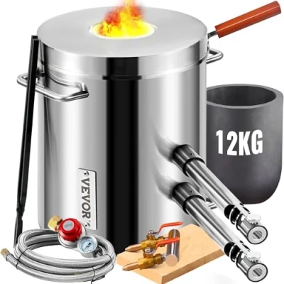 Abbildung von VEVOR Schmelzofen Propan Metall 12 kg, Edelstahl Gas 1482 ℃ inkl. 2 x Brenner, 1 Tiegel, Schmiede Messerherstellung Schmiedeset für Kupfer, Aluminium, Gold, Silber usw.