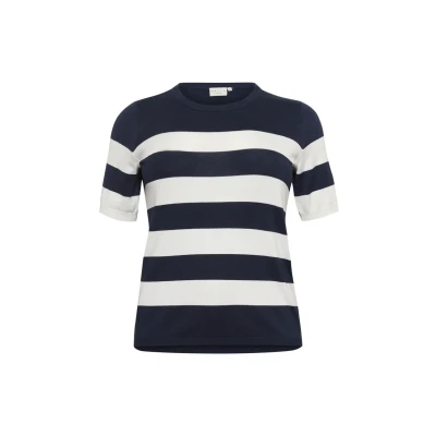 Abbildung von Kaffe Curve Lizzy Striped Tshirt print, Damen, Größe: 54/56, Midnight chalk stripe