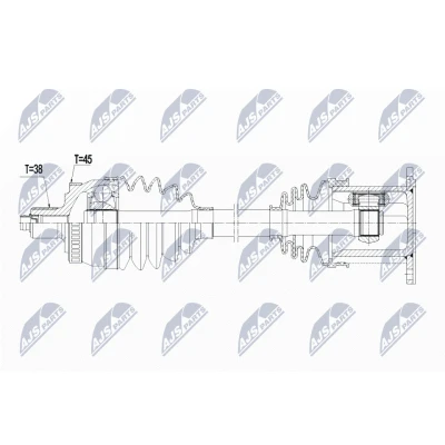 Abbildung von NTY NPW AU 029 Antriebswelle Vorderachse links 598 AUDI: A4 B7 Avant, B6 B6/B7 Cabrio