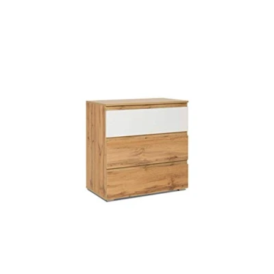 Abbildung von Kommode mit 3 Schubkästen (B/H/T: 80 x 45 cm) griffloses Design, Honigeiche/Weiß
