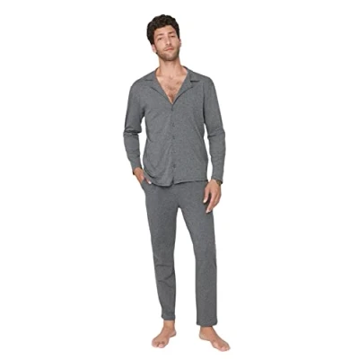 Abbildung von Trendyol Damen Herren Unifarben Mitte Webstoff Pyjama Pajama Set, Anthrazit, M EU