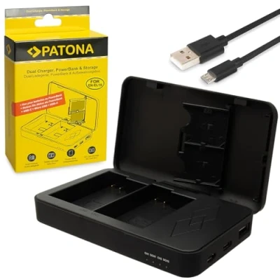 Abbildung von PATONA Dual Ladegerät mit Powerbank Funktion und Speicherkarten Aufbewahrung Kompatibel Nikon EN EL15, EL15B, EL15C Akkus