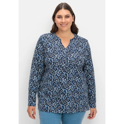 Abbildung von Sheego Langarmshirt, Damen, Größe: 40/42, Tiefblau gemustert