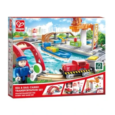 Abbildung von Hape Spielzeug Eisenbahn Bahn und Seefracht Set, mit Licht Soundeffekten