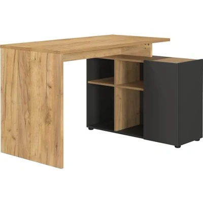 Abbildung von Germania Schreibtisch 2230 549 GW Adrano, in Graphit/Navarra Eiche Nb., mit integriertem Sideboard, 120 x 74 90 cm (BxHxT)