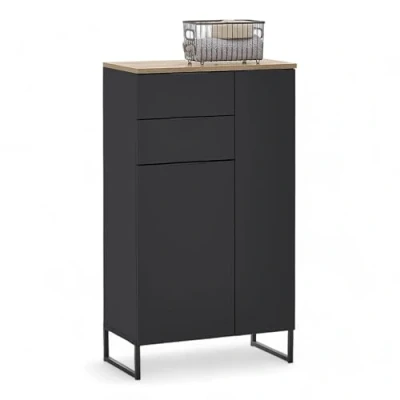 Abbildung von Stella Trading Denver Badezimmer Kommode in Schwarz/Evoke Eiche Optik FSC Zertifiziert Badezimmerschrank Bad Schrank mit viel Stauraum 60 x 106 32 cm (B/H/T)