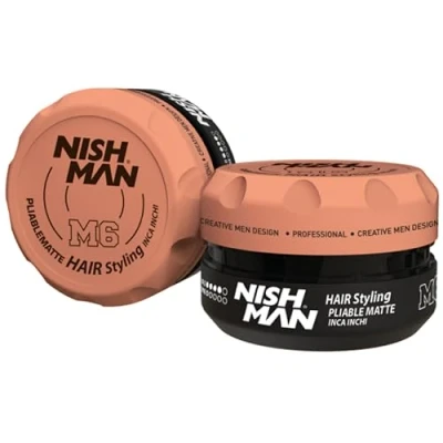 Abbildung von Nishman Haar Styling Matte Wax 100g Langanhaltend, Starker Halt und Mattes Finish Perfektes Haarwachs für Stil Textur (100g, M6 Pliable Inca Inchi)