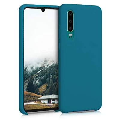 Abbildung von kwmobile Hülle kompatibel mit Huawei P30 Silikon Handy Case Handyhülle weiche Oberfläche kabelloses Laden Petrol matt