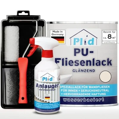 Abbildung von Premium Fliesenlack Fliesen Lack Fliesenfarbe Anlauger Lackierset Cremeweiß Glänzend