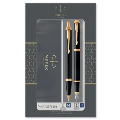 Abbildung von Parker IM Duo Geschenkset mit Kugelschreiber und Füllfederhalter Hochglänzend Schwarz Goldzierteilen Nachfüllmine patrone blauer Tinte Geschenkbox, 1 Stück (1er Pack)