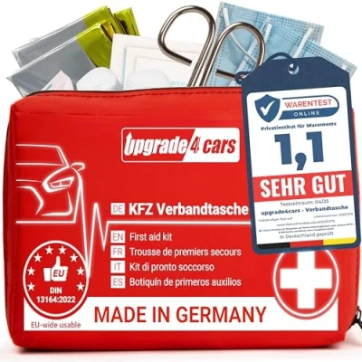 Abbildung von Upgrade4cars Auto Verbandskasten nach aktueller Norm 2025 Kfz Verbandstasche in Schwarz Erste Hilfe Set DIN 13164:2022 (StVO konform)