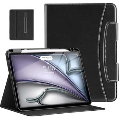 Abbildung von MoKo Hülle für iPad Air 11 Zoll M2 2024 / 5. 4. Generation 2022/2020 &amp; Pro 2022/2021 2020/2018 mit Stift Halter, Premium Leder Folio Standhülle, Schwarz
