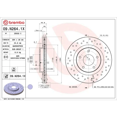 Abbildung von BREMBO Bremsscheibe MITSUBISHI: Outlander 3, ASX SUV, 2 CITROËN: C4 Aircross, PEUGEOT: 4008 SUV 09.N264.1X Bremsscheiben