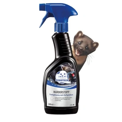 Abbildung von ROBBYROB Marder Stopp Marderspray Verhindert Marderbiss durch Aufsprühen eines Abwehrdufts Marderabwehr für den Einsatz in Auto, Haus, Dachboden, Garten und Garage 500 ml Sprühflasche