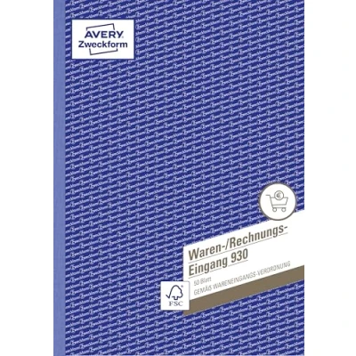 Abbildung von AVERY Zweckform 930 Waren /Rechnungseingangsbuch (A4, 50 Blatt, beidseitig bedruckt, Vordruck gemäß Wareneingangs Verodnung, Seiten ohne Perforation zum Verbleib im Buch) weiß
