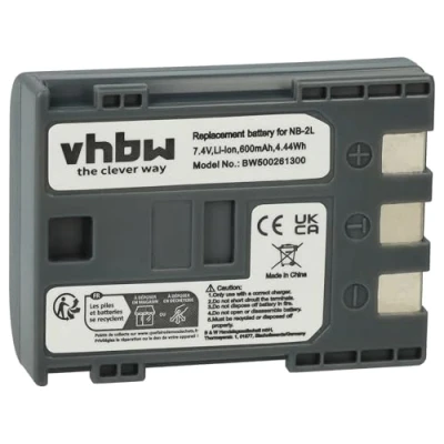Abbildung von vhbw Li Ion Akku 600mAh (7.2V) kompatibel mit Kamera Camcorder Video Canon Powershot G7, G9, S30, S40, S45, S50, S60, S70, S80 Ersatz für NB 2L, 2LH.
