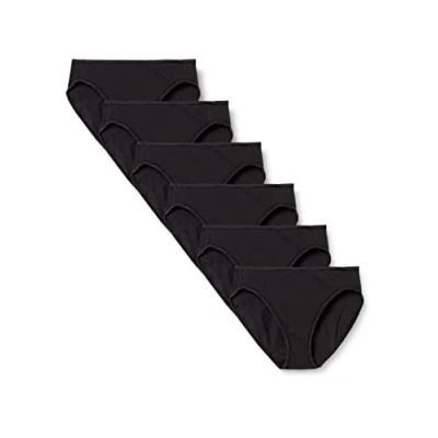 Abbildung von Amazon Essentials Damen Slip aus Baumwolle mit hohem Beinschnitt (in Übergröße erhältlich), 6er Pack, Schwarz, 46