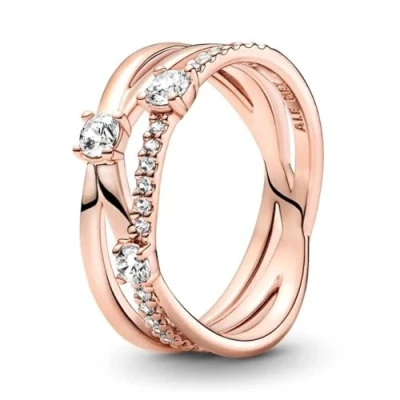 Abbildung von Pandora Fingerring Dreifach Ring 14Karat rosévergoldet, Cubic Zirkonia