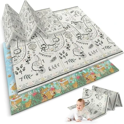 Abbildung von Nukido Doppelseitige Krabbelmatte Baby Krabbeldecke Matte Bodenmatratze Kinderzimmer faltbar Bodenmatte Kinder Babyspielzeug 0 6 monate Mehrfarbig 200x180x1 cm