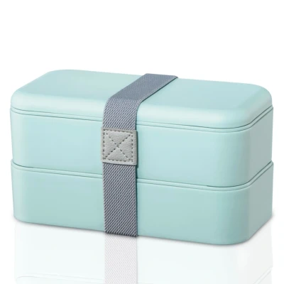 Abbildung von Xavax Lunchbox 2er Set, (Brotdose stapelbar, auslaufsicher, Brotzeitbox 2 Fächer für getrennte Zutaten, je Bento Box 500 ml, Vesperdose Schule, Büro, Arbeit, spülmaschinenfest) blau