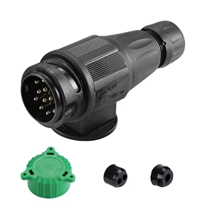 Abbildung von SPARKMOTO 13 Poliger Anhänger Stecker, mit Wasserfester Dichtung,12V Wasserdicht Anhängerstecker polige Grün Parking Cover,13 Stecker Für WohnwagenPKW AHK Adapter Stecker(lang)