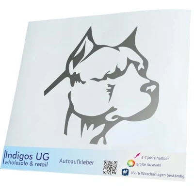 Abbildung von INDIGOS UG Aufkleber Autoaufkleber JDM Die cut Auto 200x183 mm Pitbull Kopf Silber Heckscheibe Heckscheibenaufkleber Sticker Tuning