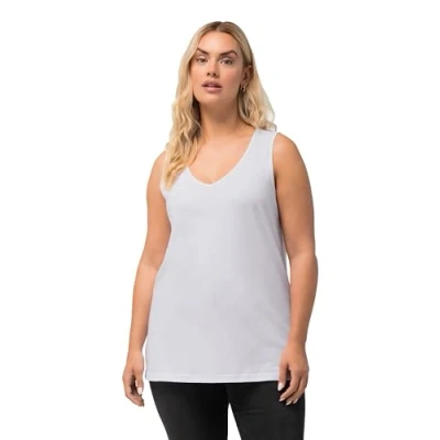 Abbildung von Ulla Popken Damen Feminines Top mit V neck T Shirt, schneeweiß, 50 52