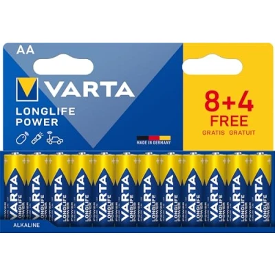 Abbildung von VARTA Batterien AA, 12 Stück, Longlife Power, Alkaline, 1,5V, ideal für Spielzeug, Funkmaus, Taschenlampen, plastikfreie Verpackung, Made in Germany