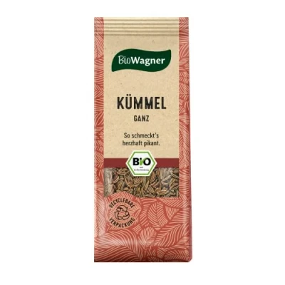Abbildung von BioWagner Bio Kümmel ganz verfeinert Kohlgerichte und Eintöpfe naturbelassene Zutaten recyclebare Verpackung 50 g
