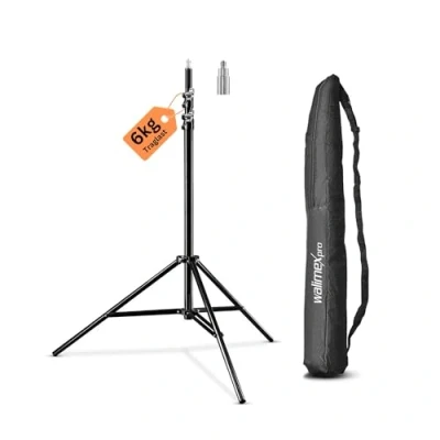 Abbildung von Walimex pro Lichtstativ WT 806 mit Federdämpfung I Höhe max. 256cm, sehr stabiles Lampenstativ belastbar bis 6kg, Beleuchtungsstativ für Ringlicht, Reflektor, Blitz &amp; Video, inkl 3/8&quot; Adapter Tasche