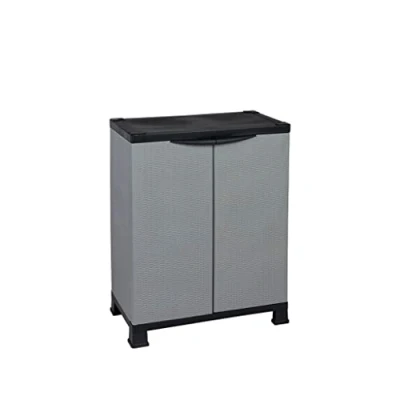 Abbildung von Kreher Mehrzweckschrank &#039;MADERA&#039; im Rattan Design mit 1 Einlegeboden (Schwarz/Grau) Design, Pflegeleichtes Material, Langlebig, UV beständig