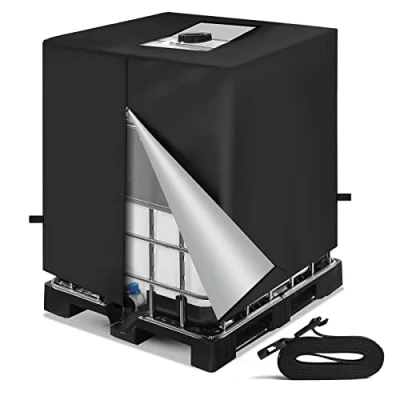 Abbildung von IBC Tank Abdeckung 1000L NEVERLAND 420D Container Cover Abdeckplane für Wassertank Behälterabdeckung staubdichte Anti UV Schutzabdeckung 120 * 100 116cm Schwarz