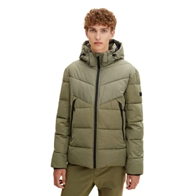 Abbildung von TOM TAILOR Denim Herren Steppjacke mit abnehmbarer Kapuze 1012012, 10905 Tree Moss Green, L