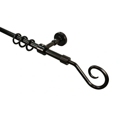 Abbildung von iso design Gardinenstangen schwarz 16 mm aus Metall und Kunststoff Endstück Hirtenstab, 160 cm