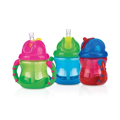 Abbildung von Becher mit Strohhalm und Griffen, Vari Flo Flip It/Click Lock System, 240 ml, 12 Monate+, Nuby