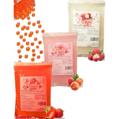 Abbildung von Bubble Tea Popping Boba Mix 3 x 600g Pfirsich+Erdbeer+Litschi Fruchtperlen Glutenfrei Perlen Selber Machen Tee Topping für DIY
