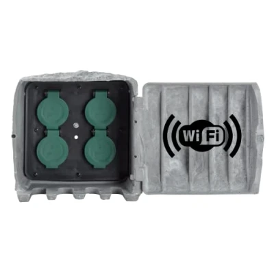 Abbildung von BOLD smarte Aussensteckdose Garten Stein Optik 4 Fach Stecker Verteiler IP44 (WLAN, Smart Home, Verstärktes Material, bis zu 3680 Watt, 3m Outdoor Kabel, Montage via Spieß oder/und Schrauben)