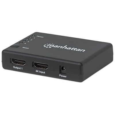 Abbildung von Manhattan 207706 4K kompakter 4 Port HDMI Splitter &quot;4K 30Hz&quot; Stromversorgung über Netzteil Schwarz