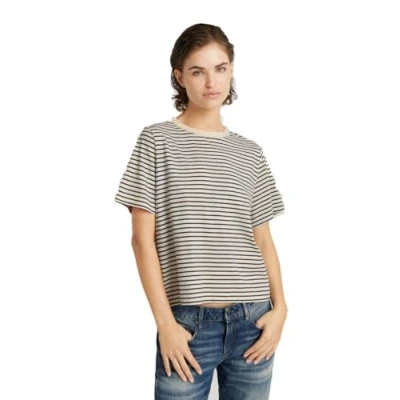 Abbildung von G Star RAW Women&#039;s boxy r T wmn Shirt, Mehrfarben (antique white/petrol stripe D24870 C339 G613), Medium