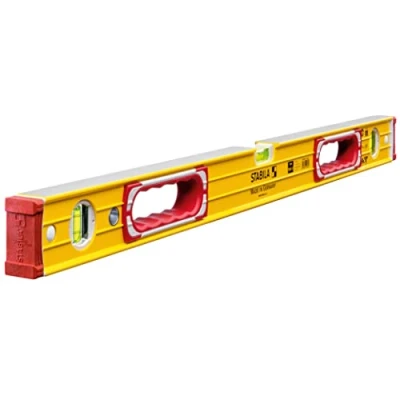 Abbildung von STABILA Wasserwaage Type 196 2, 81 cm, extrasteifes Alu Profil, 1 Horizontal Libelle, 2 Vertikal Libellen, Handgriffe, stoßdämpfende Endkappen, integrierte Rutsch Stopper, Made in Germany, Gelb