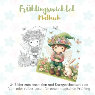 Abbildung von Frühlingswichtel Malbuch: 24 Bilder zum Ausmalen und Kurzgeschichten Vor oder selber Lesen für einen magischen Frühling