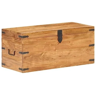 Abbildung von vidaXL Akazienholz Massiv Truhe Truhenbank Sitztruhe Bank Flurbank Sitzbank Holztruhe Aufbewahrungsbox Holzkiste Schatztruhe 90x40x40cm