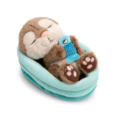 Abbildung von Nici Kuscheltier Sleeping Pets GREEN, Otter mit Fisch 12 cm schlafend im Körbchen blau