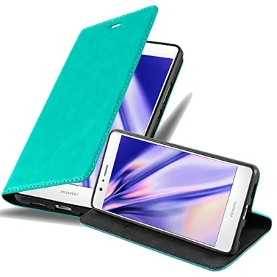 Abbildung von Cadorabo Hülle kompatibel mit Huawei P9 LITE 2016 / G9 aus Kunst Leder Flip Klappbare Magnetische [Standfunktion] [Kartenfächern] Cover für Tasche in Türkis