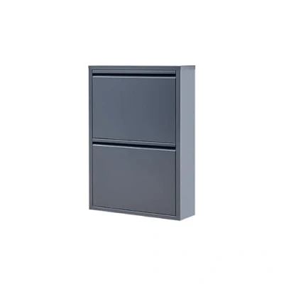 Abbildung von gowoll Schuhschrank Schmal Schuhregal Metall Hoch Schuhkipper mit Magnetische Abdeckung Montiert und Wandmontage (Anthrazit, 2 Klappen)